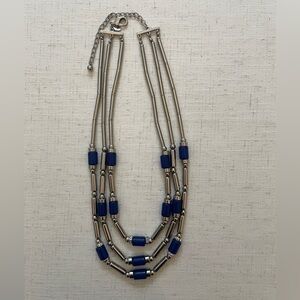 Chico’s - Elegant Silver and Blue Beaded Necklace